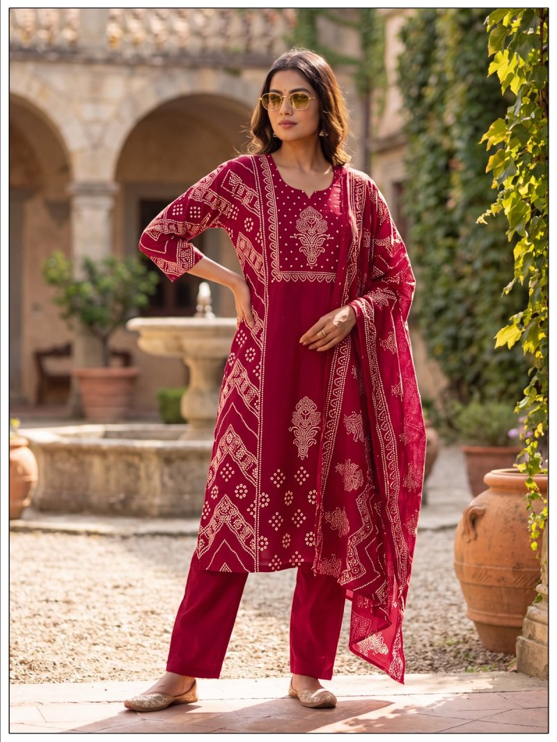 Ff Dhabu Cotton Printed Kurti With Bottom Dupatta
